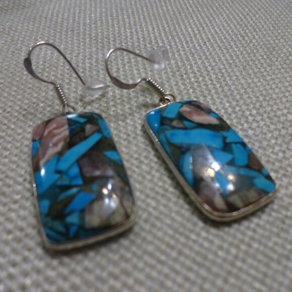 Gorgeous COPPER TURQUOISE Handmade Sterling 925 Dangle Earrings #676C - Picture 2 of 3
